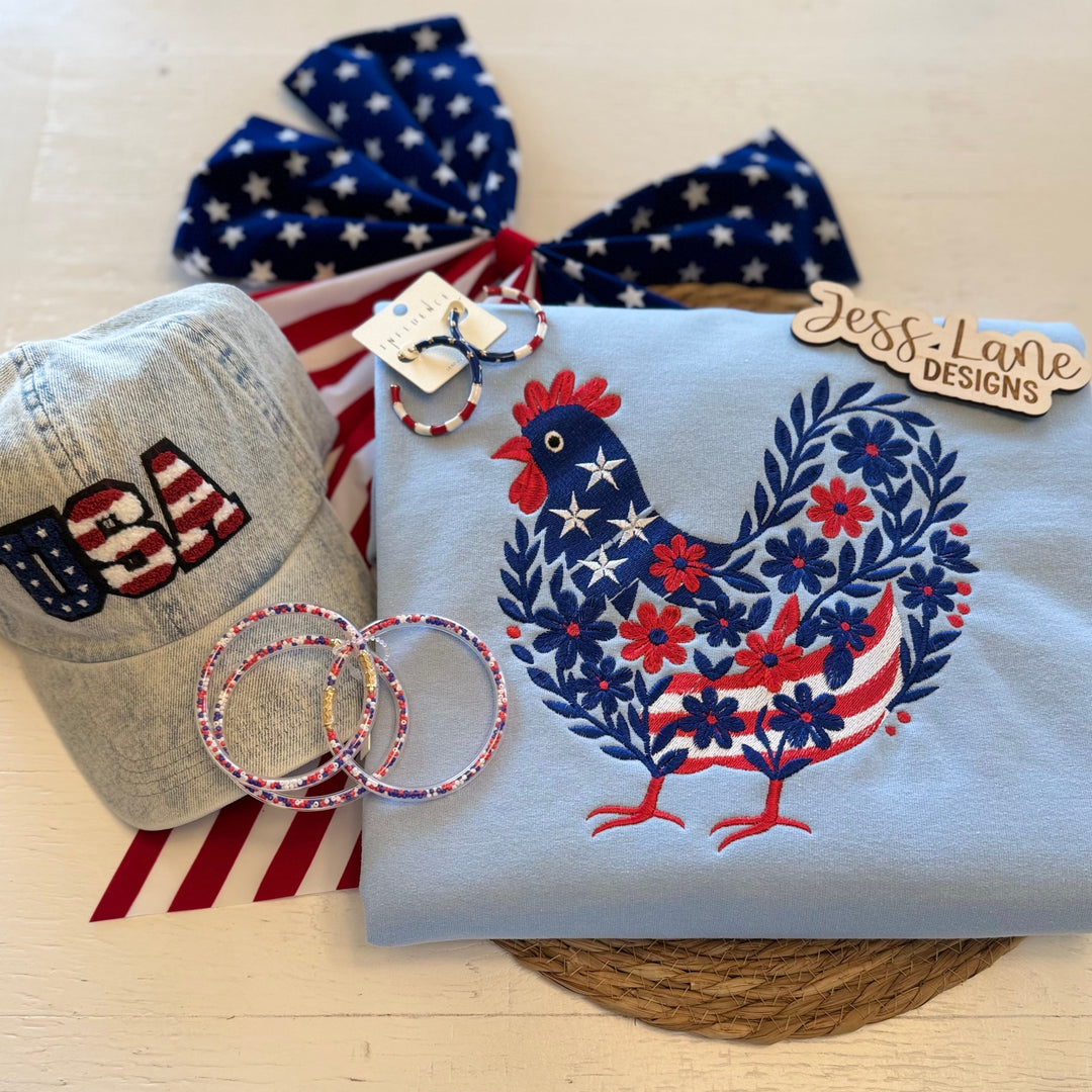 Embroidered Patriotic Chicken Shirt 