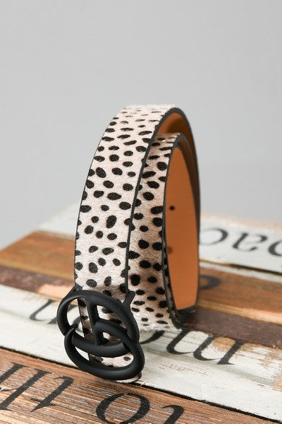 Matte Buckle Fashion Belt in Cheetah Beige