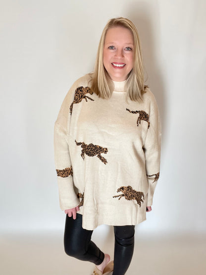 Cheetah Sweater In Tan