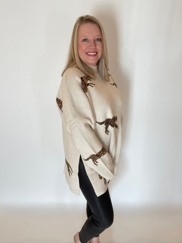 Cheetah Sweater In Tan