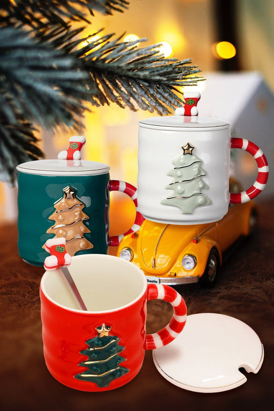 Christmas Tree Candy Cane Handle Ceramic Mug Cup