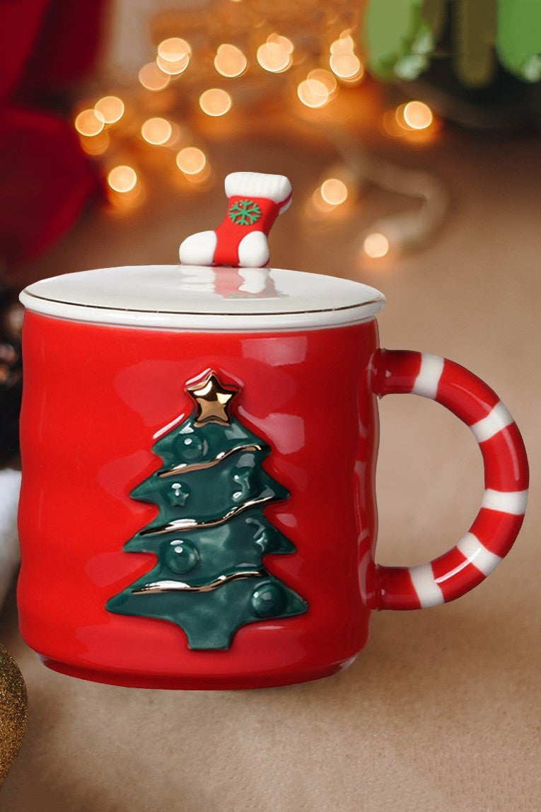 Christmas Tree Candy Cane Handle Ceramic Mug Cup