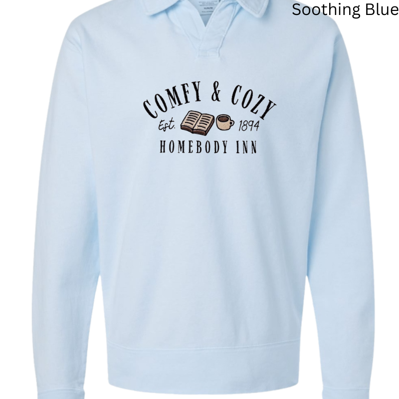 Comfy and Cozy Homebody Inn Embroidered Polo Collar Sweatshirt 
