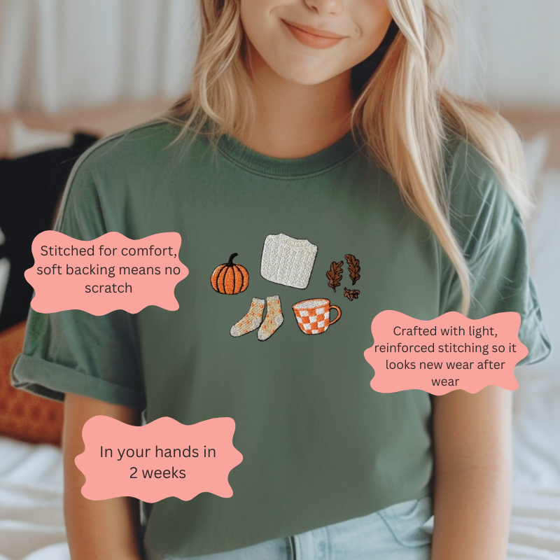 Cozy Fall Embroidered T-Shirt 