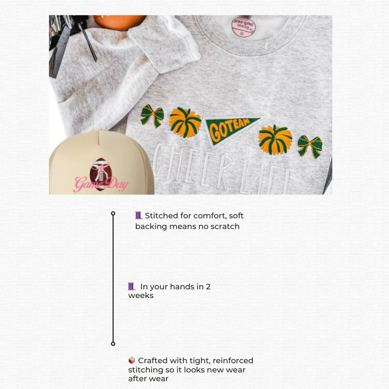 Cheer Life Sweatshirt + Game Day Bow Patch Hat Bundle 