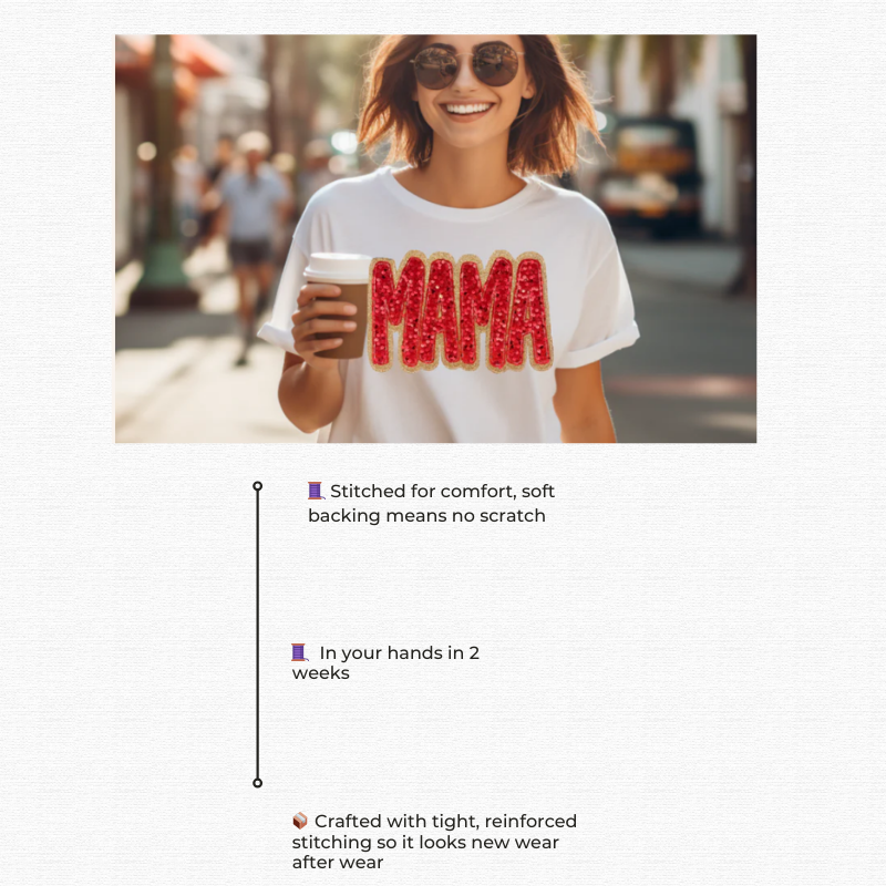 Mama Red & Gold Sequins Embroidered T-Shirt