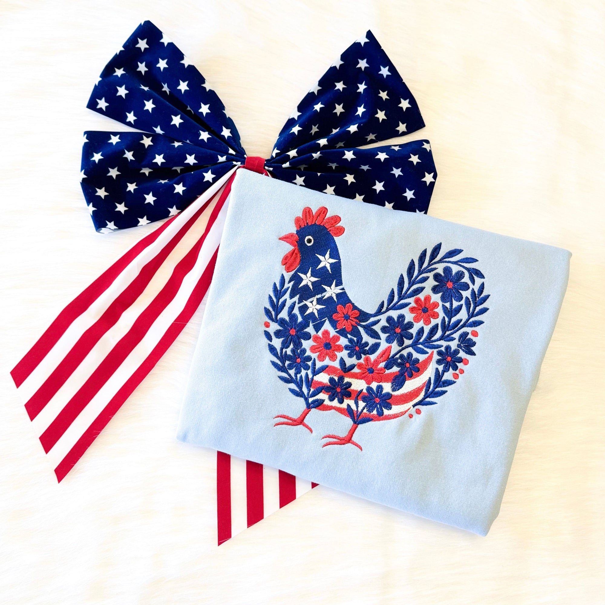 Embroidered Patriotic Chicken Shirt – Comfort Colors / Gildan USA Graphic Tee