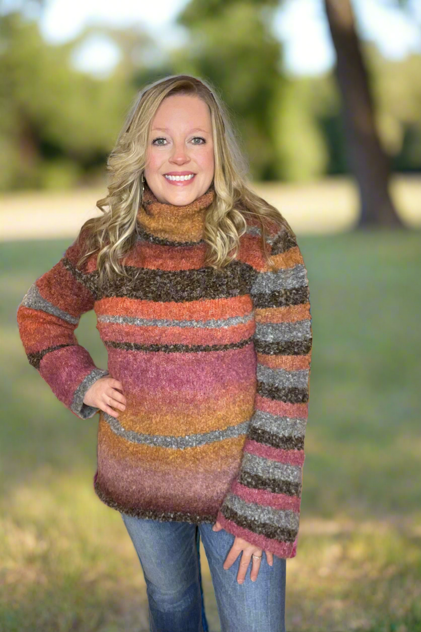 Multicolor Turtleneck Striped Sweater