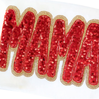 Mama Red & Gold Sequins Embroidered T-Shirt