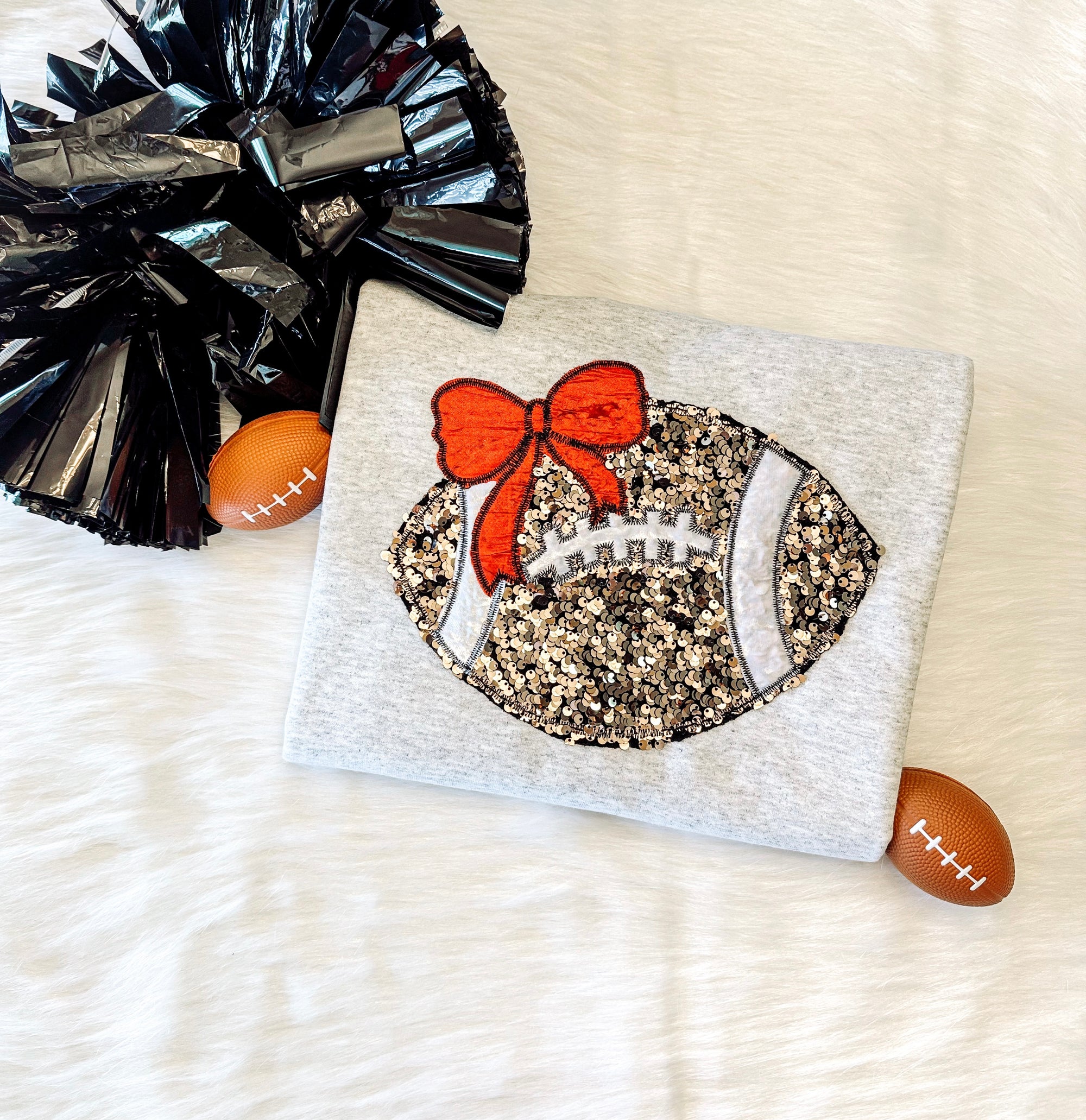 Gold Sequin Football Embroidered Sweatshirt – Custom Gameday Crewneck for Women