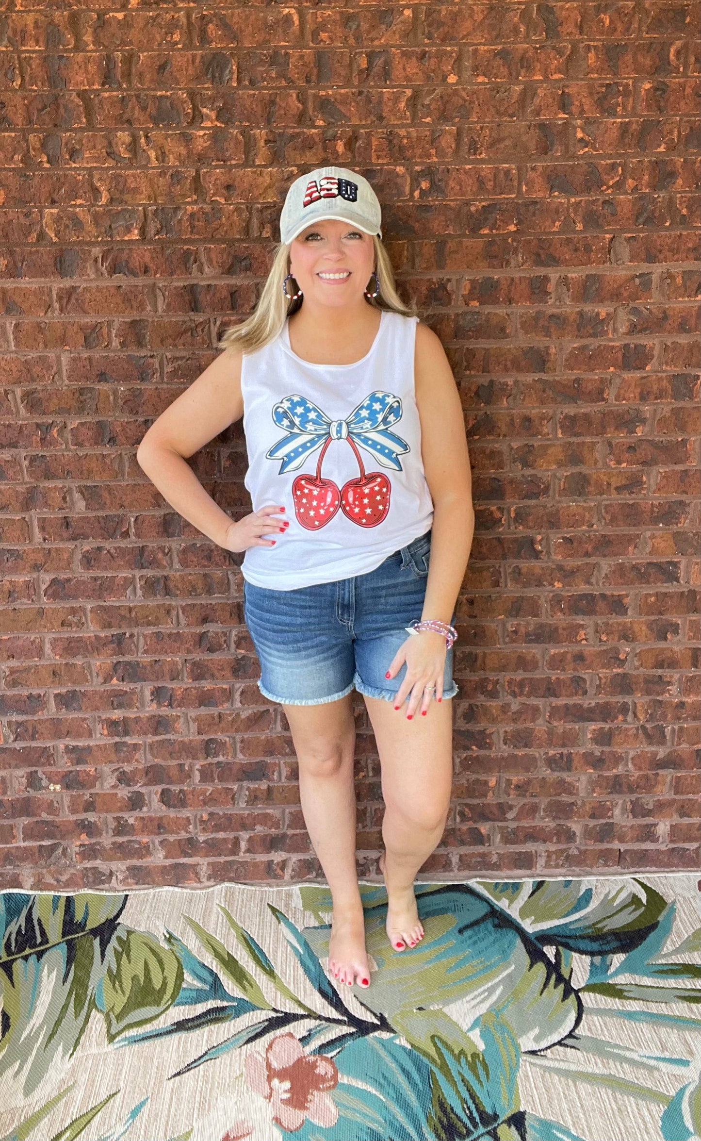 PATRIOTIC RED WHITE AND BLUE CHERRIES TANK