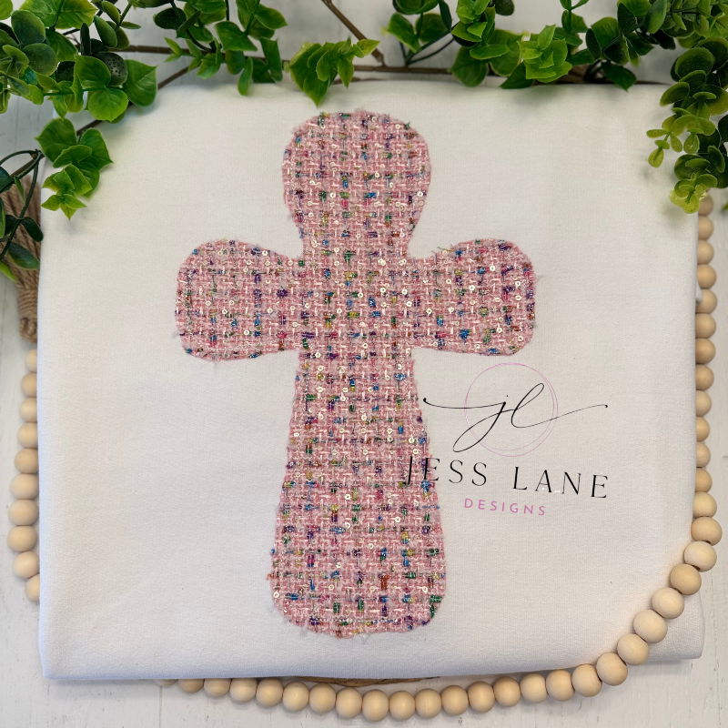 Tweed Thread Embroidered Cross Sweatshirt 