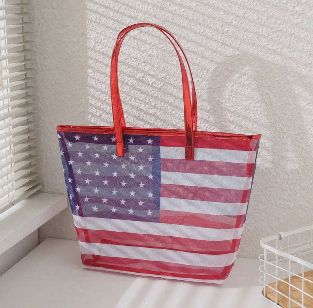TRANSPARENT AMERICAN FLAG TOTE BAG 