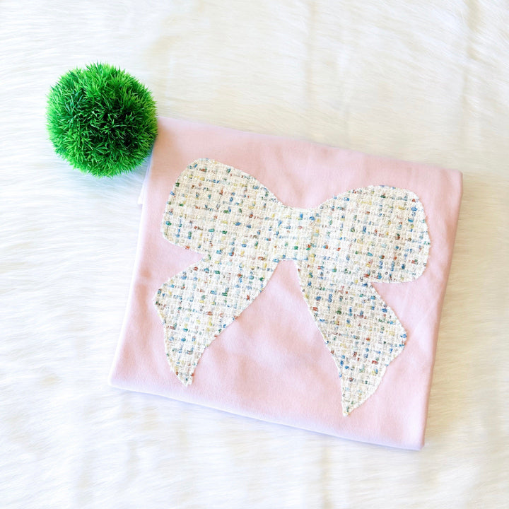 Blush Tweed Big Bow Embroidered Sweatshirt 