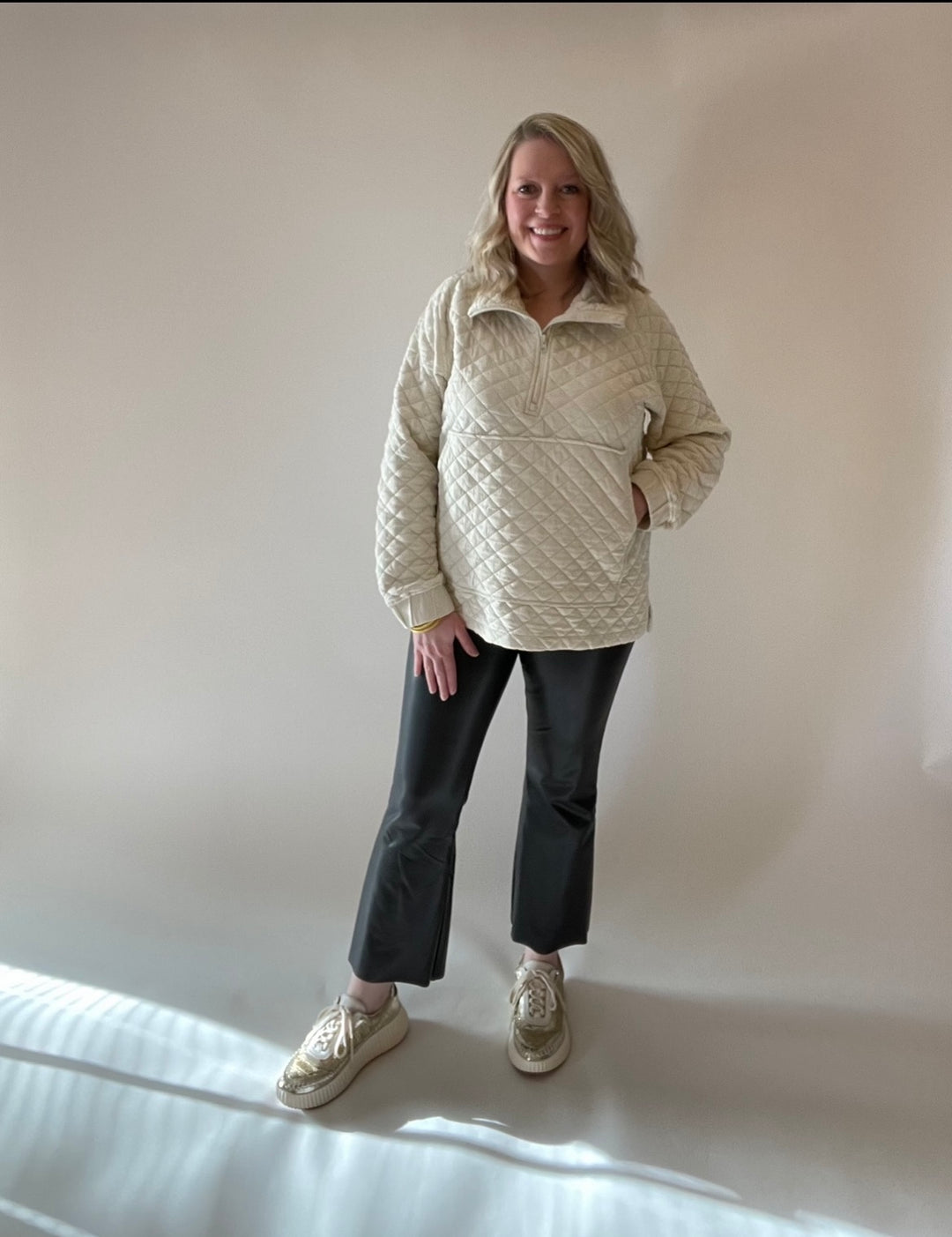 Cozy Quilted Jersey Pullover In Ivory