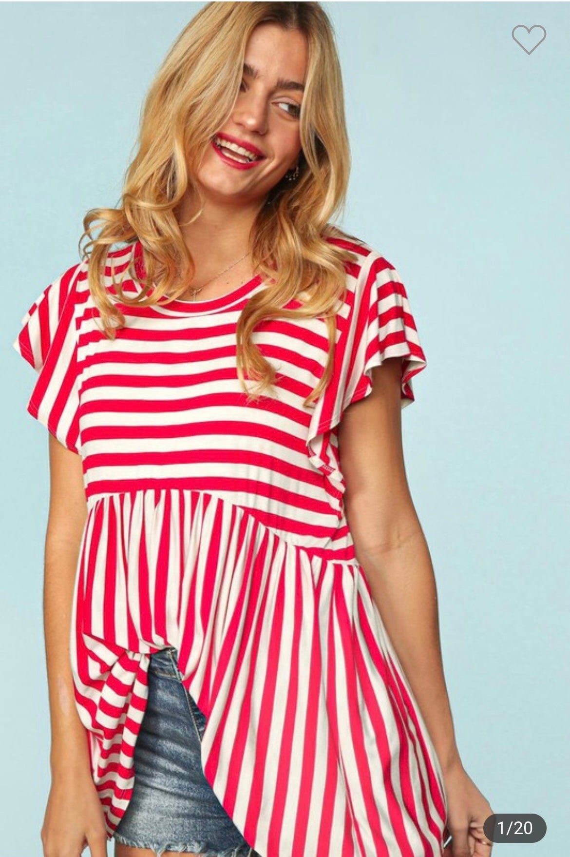 Red and Ivory Striped Babydoll Top