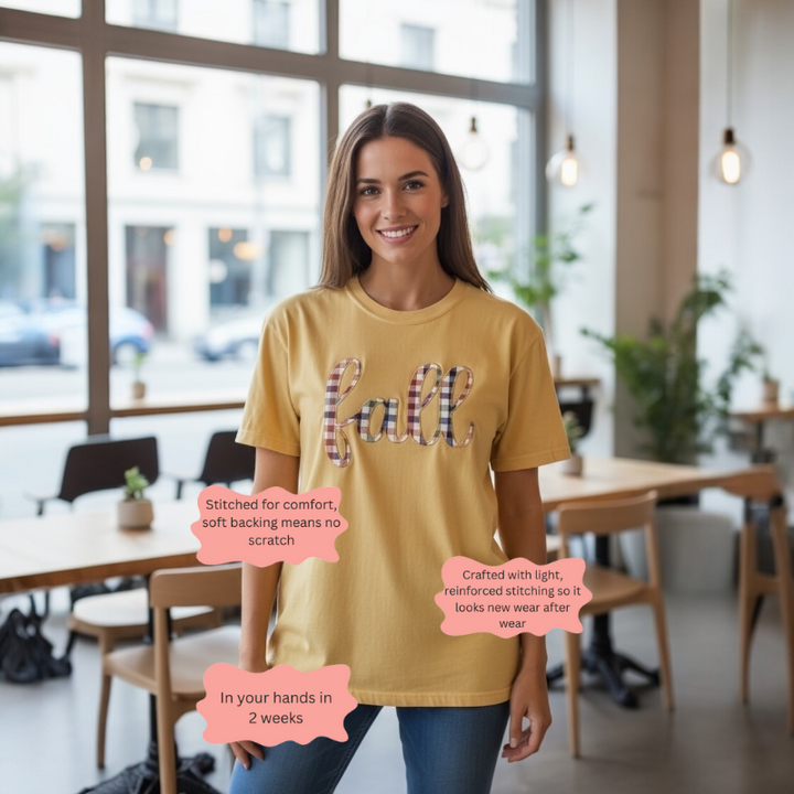 Fall Plaid Embroidered T-Shirt 