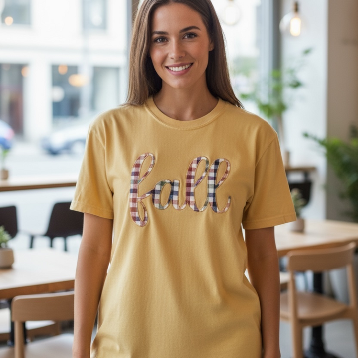 Fall Plaid Embroidered T-Shirt 