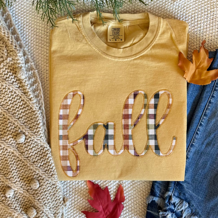 Fall Plaid Embroidered T-Shirt 