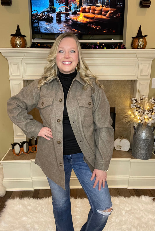 Fleece Oversized Shacket In Cocoa Brown