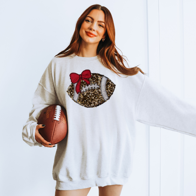 Gold Sequin Football Embroidered Sweatshirt 