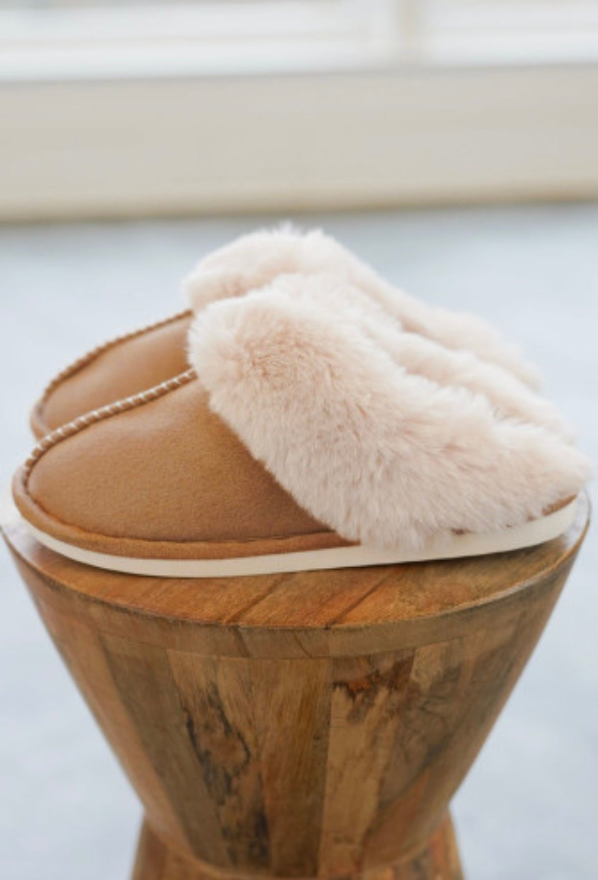 Camel Plush Suede Slippers
