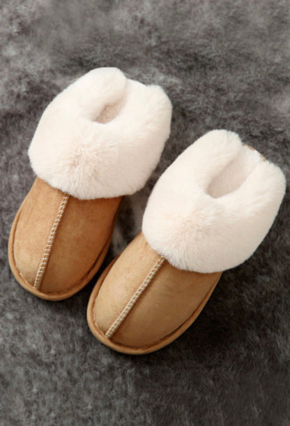 Camel Plush Suede Slippers