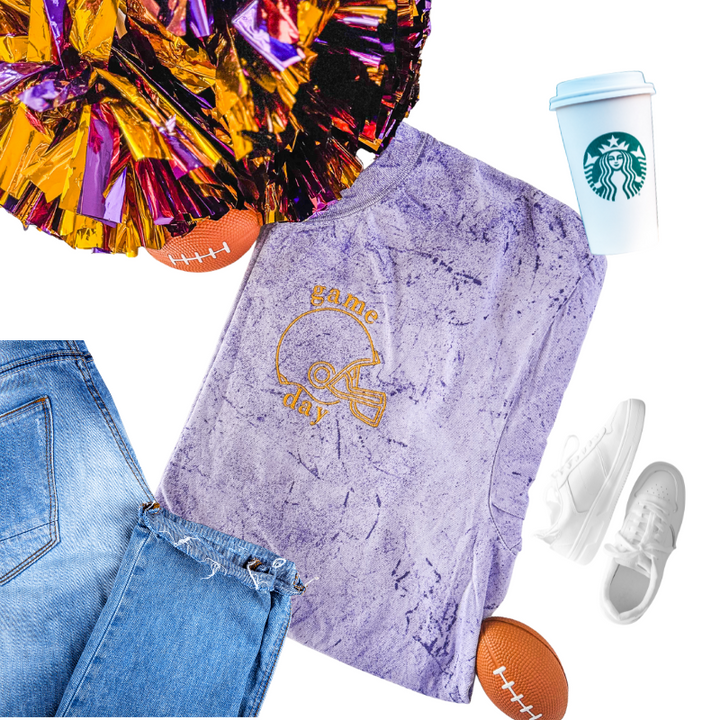 Gameday Football Helmet Embroidered T-Shirt - Ready to Ship 