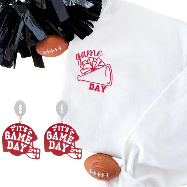 Gameday Megaphone Gildan Sweatshirt & Helmet Earring Bundle 