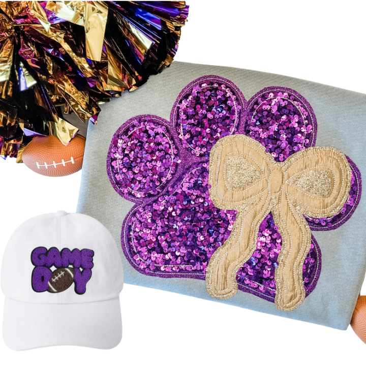 Sequin Paw Gildan Sweatshirt + Game Day Hat Bundle 