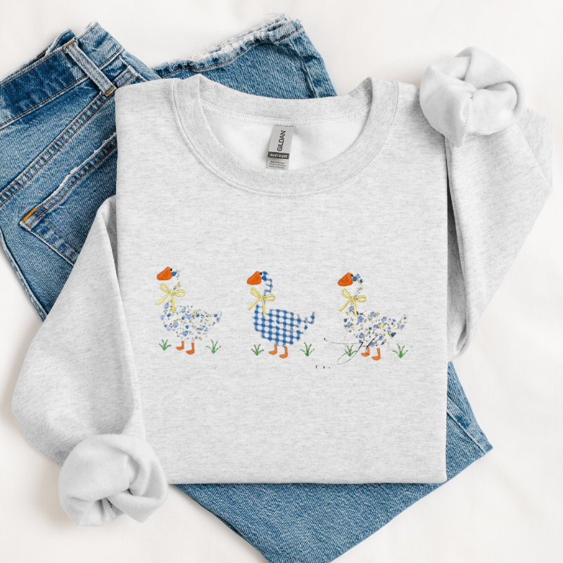 Spring Floral Goose Embroidered Sweatshirt