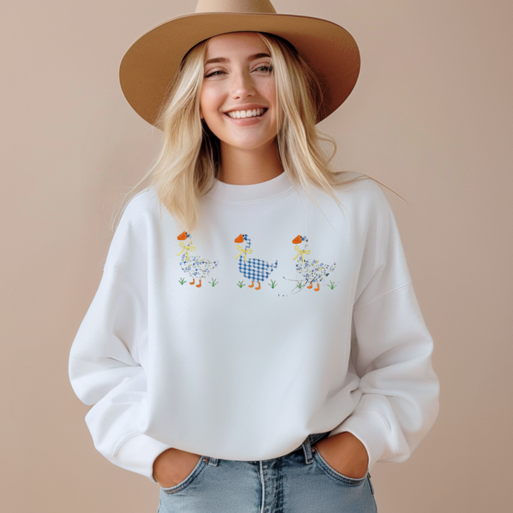 Spring Floral Goose Embroidered Sweatshirt 