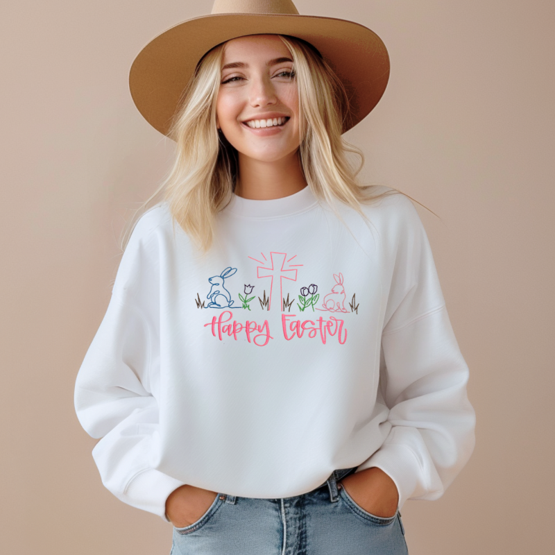 Happy Easter Doodled Icon Embroidered Sweatshirt 