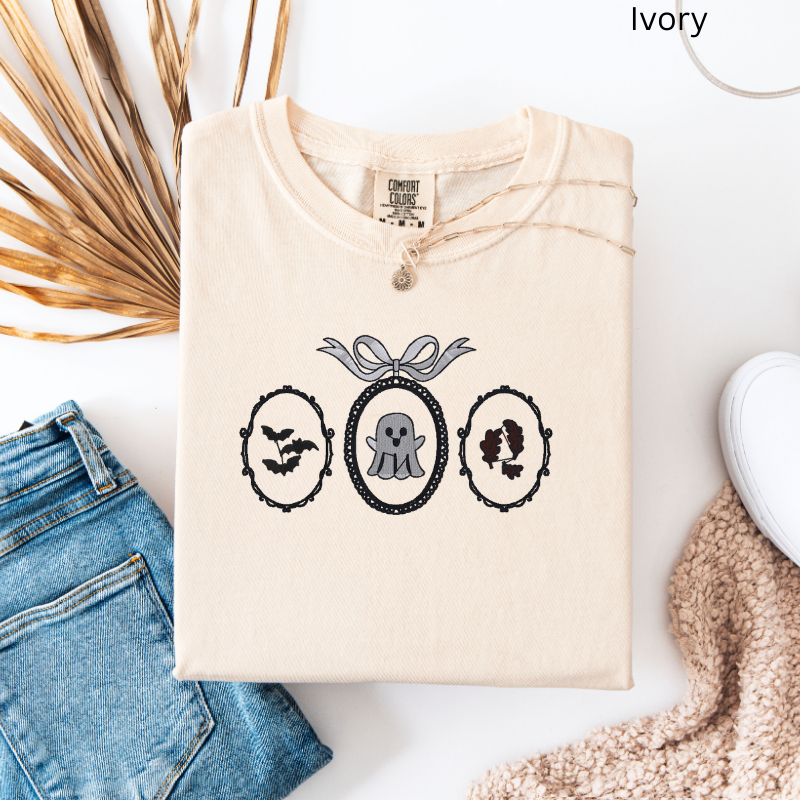 Haunted Frames Embroidered Halloween T-Shirt 