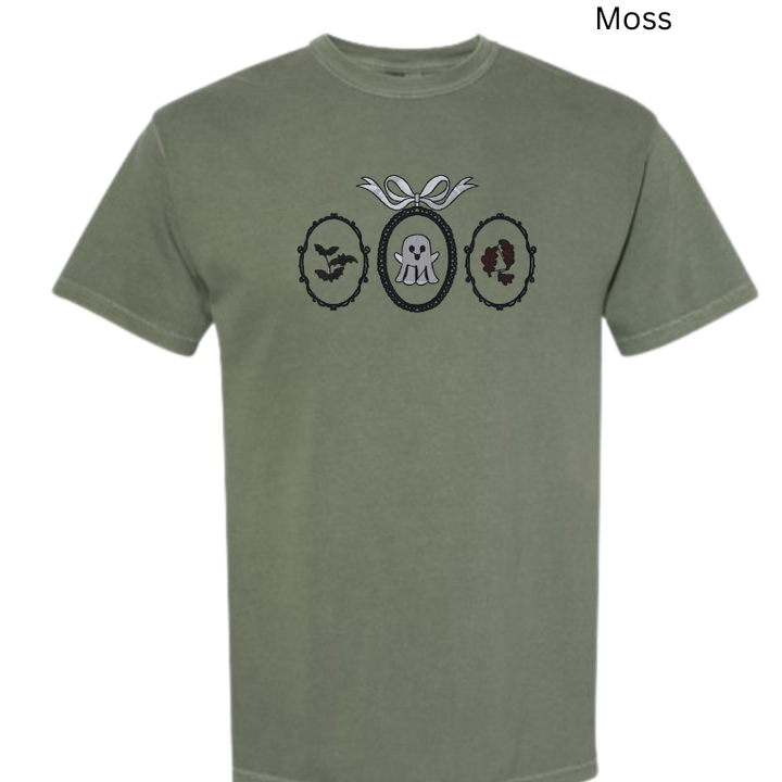 Haunted Frames Embroidered Halloween T-Shirt 