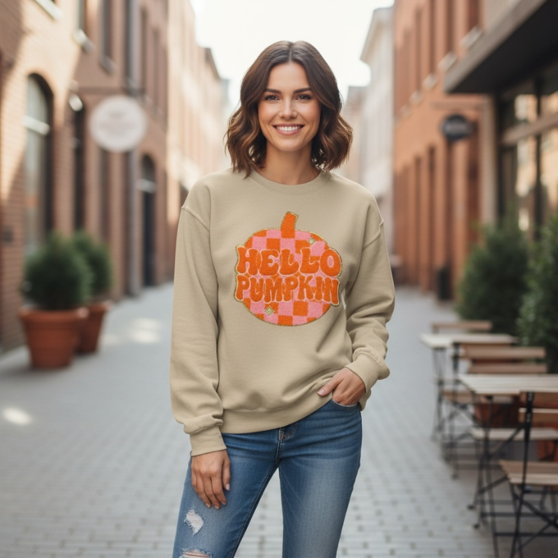 Hello Pumpkin Chenille Patch Sweatshirt 