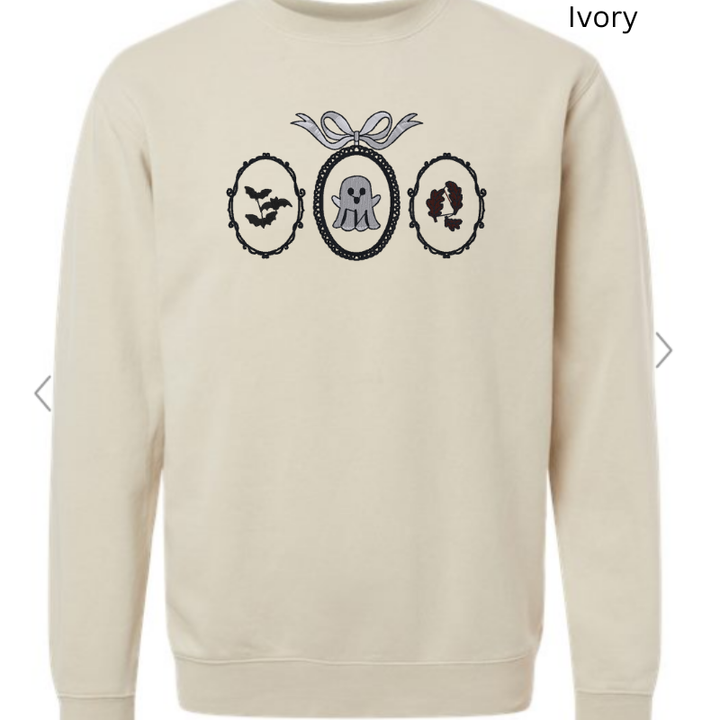 Haunted Frames Halloween Embroidered Sweatshirt – Ghost, Bats & Leaves 