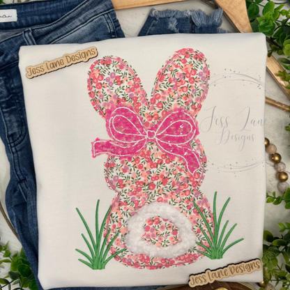 Pink Floral Bunny With Hot Pink Sequins Bow! Designed By Jess Lane Designs!