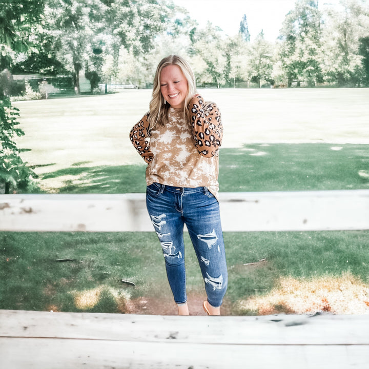Raglan Long Sleeve Top with Contrasting Sleeves