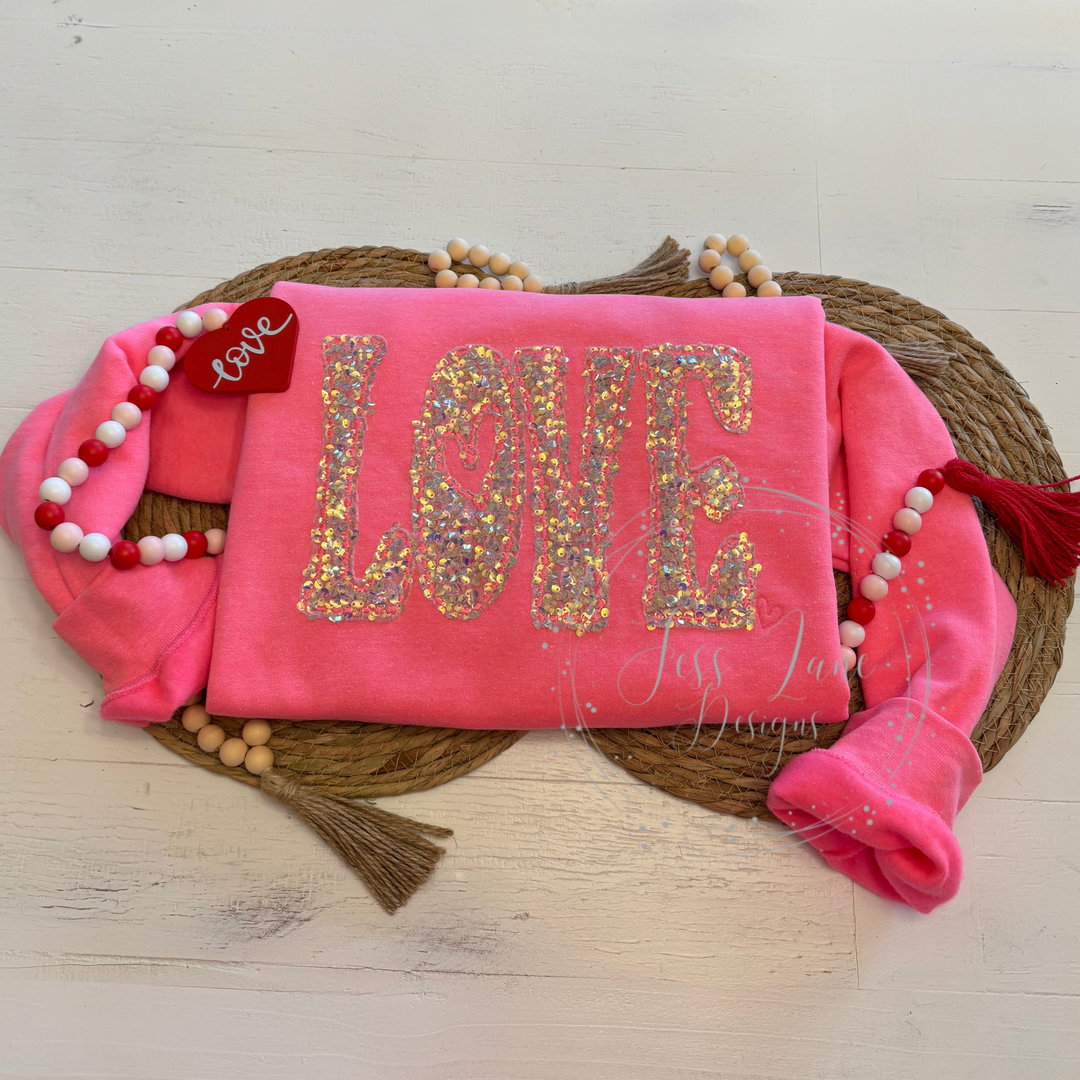 Love Sequins Sweatshirt Cozy Sparkly Valentine’s Day Pullover 