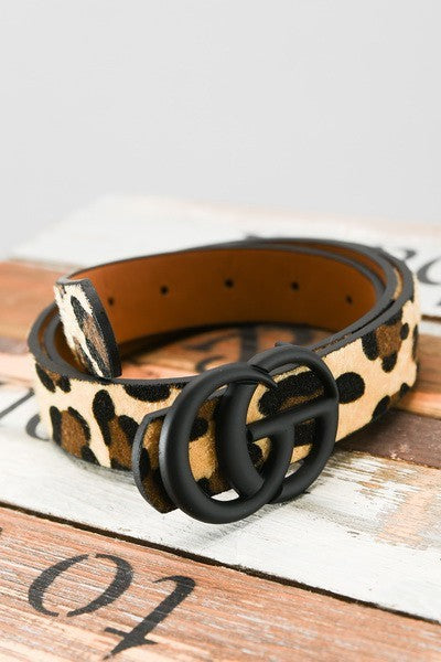 Matte Buckle Fashion Belt in Leopard