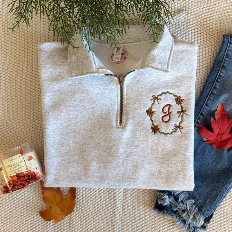 Monogrammed Fall Frame Embroidered Pullover 