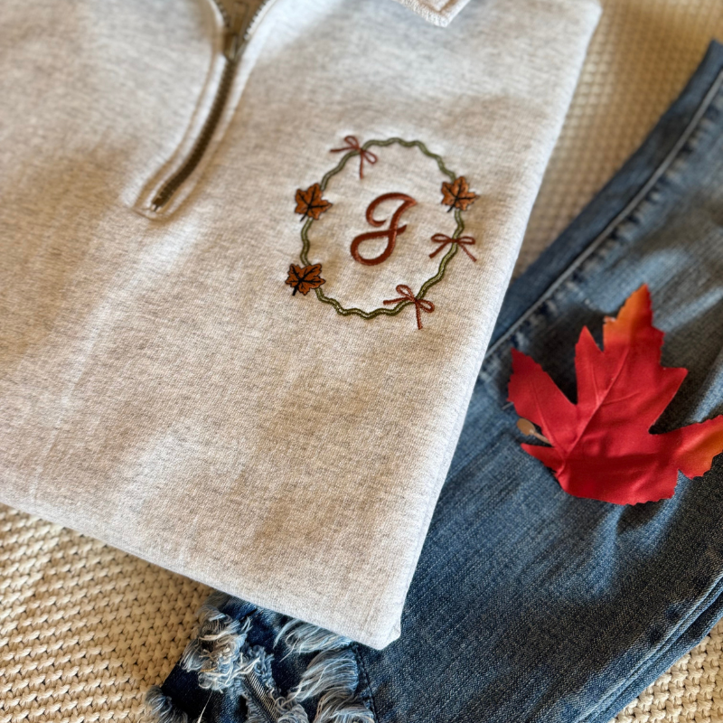 Monogrammed Fall Frame Embroidered Pullover 