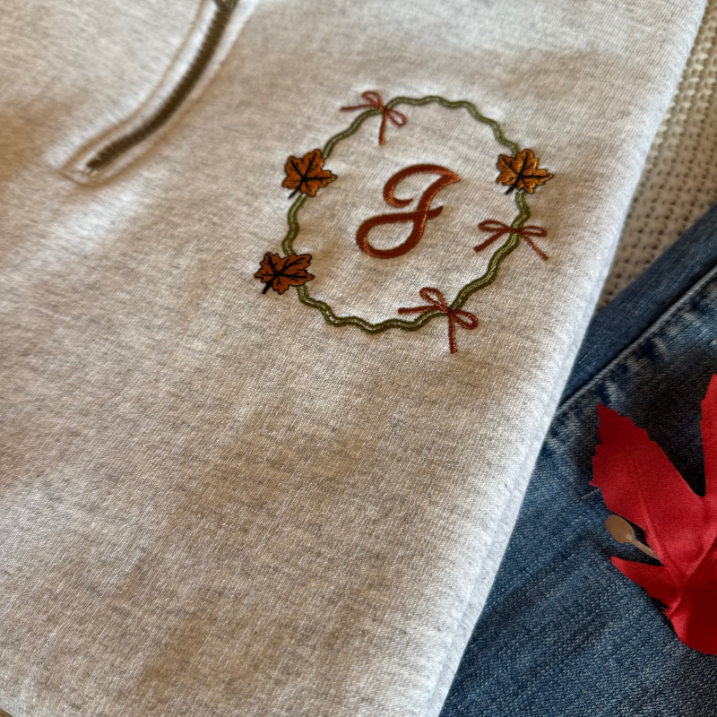 Monogrammed Fall Frame Embroidered Pullover 