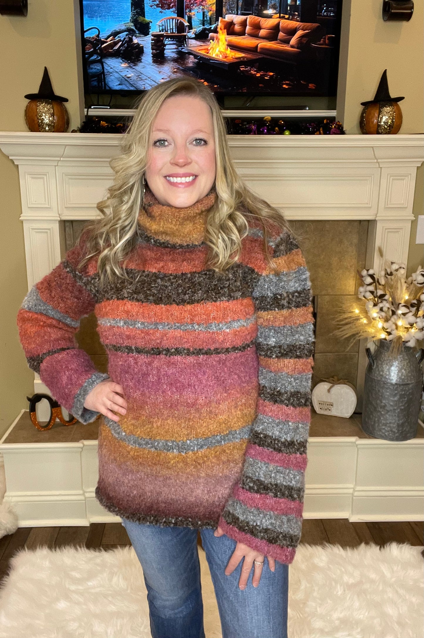 Multicolor Turtleneck Striped Sweater