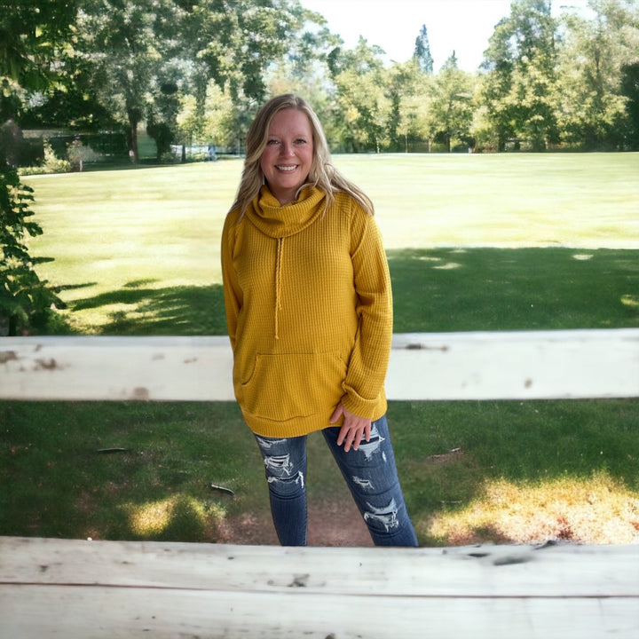 Mustard MockNeck Waffle Top