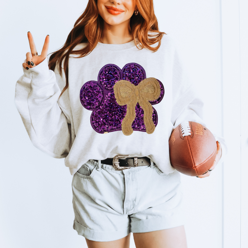 Purple Sequin Paw Embroidered Sweatshirt 