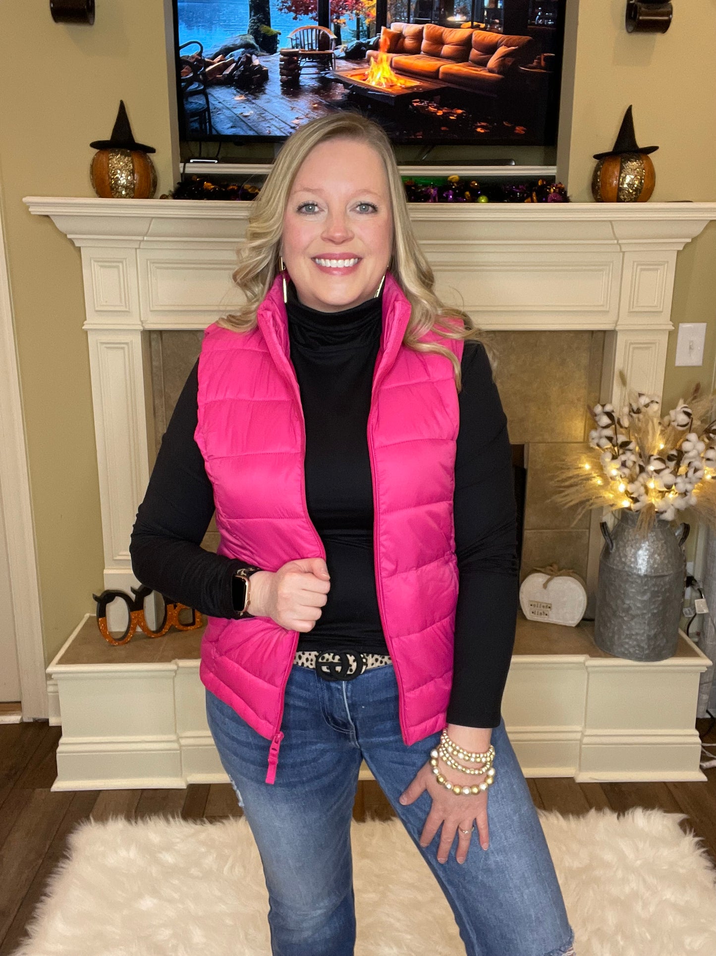 Quilted Puffer Vest - Pink and Black