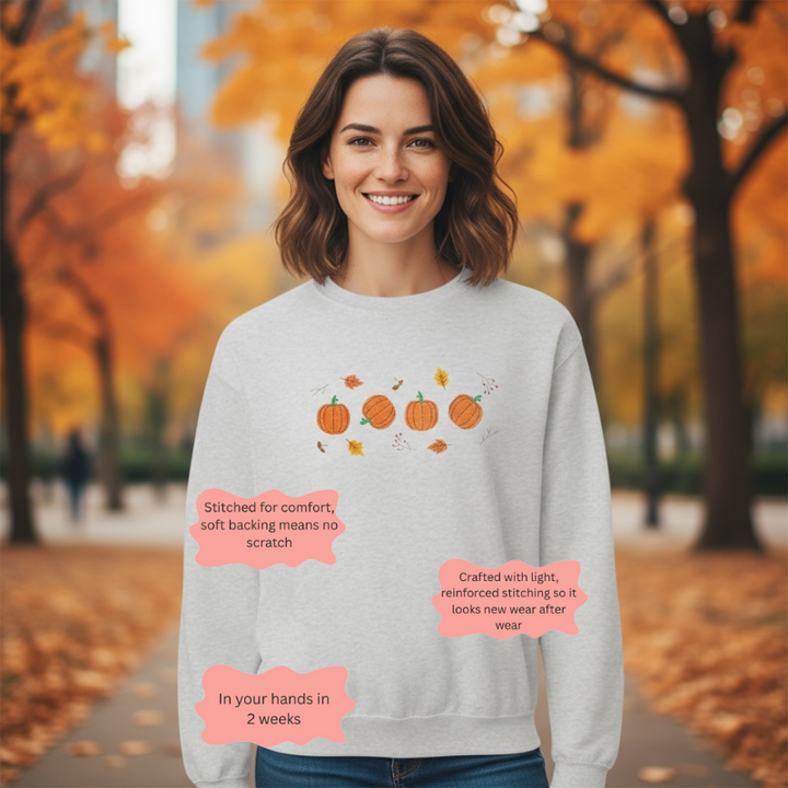Pumpkins and Fall Leaves Embroidered Sweatshirt 