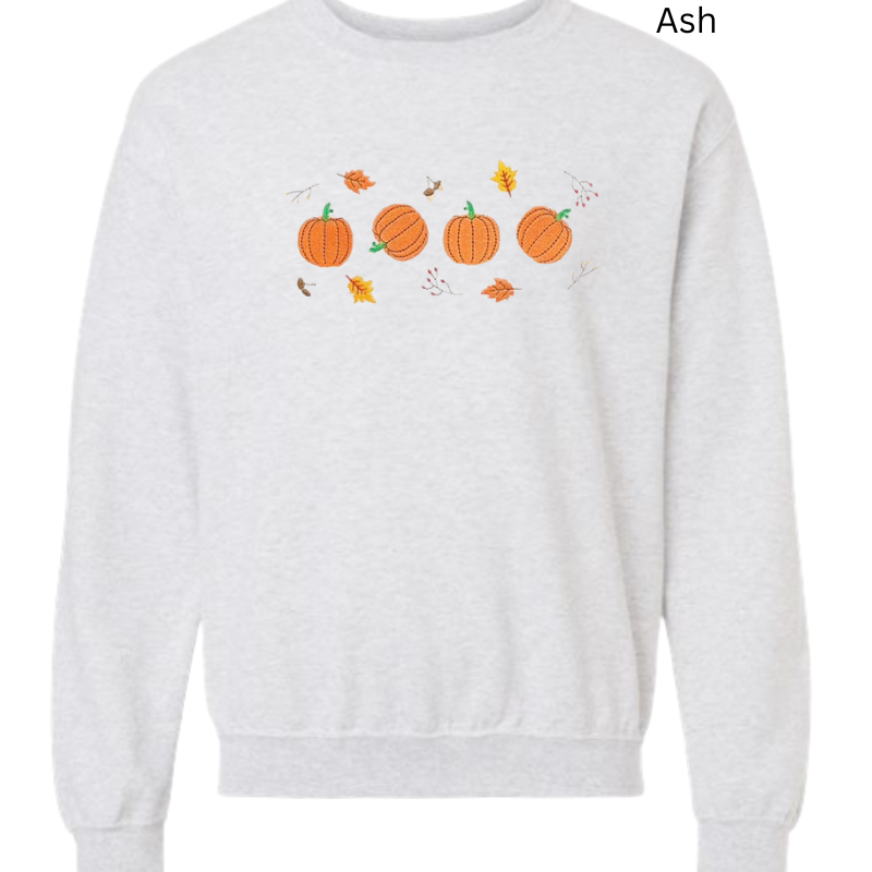 Pumpkins and Fall Leaves Embroidered Sweatshirt 
